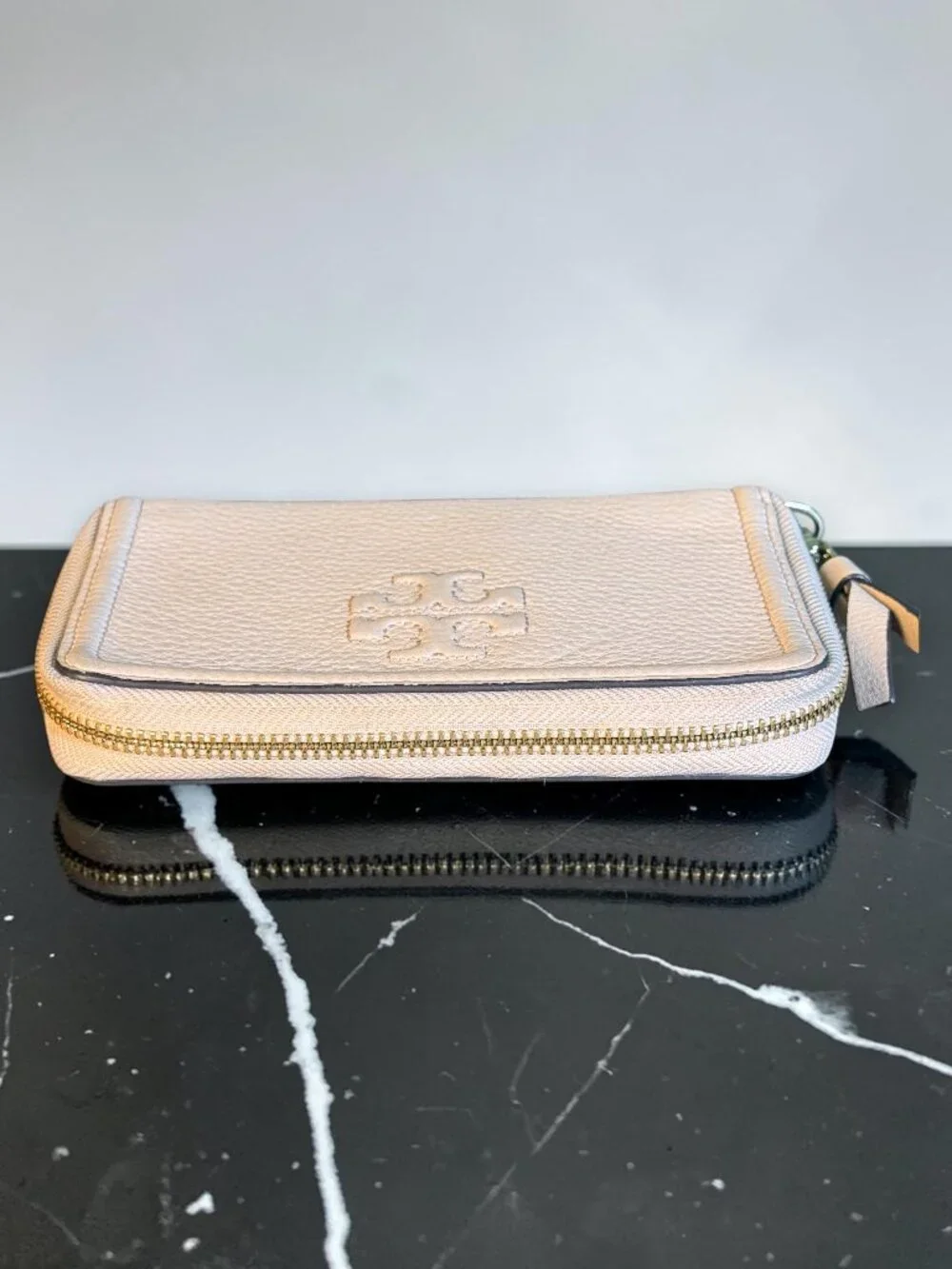 Tory Burch Thea Pebbled Leather Zip-Around Smartphone Wristlet Wallet